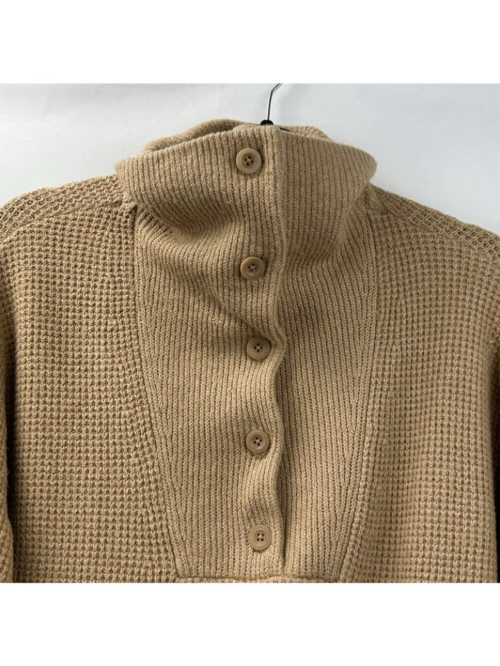 Aerie Oversized Cozy Up Waffle Button Sweater Women’s Size XS Color Tan Beige - Picture 16 of 16